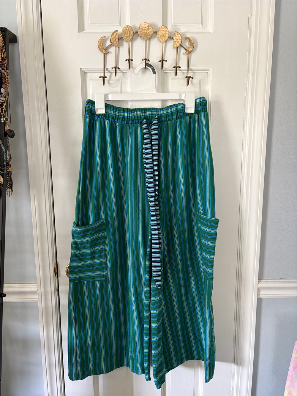 Free People Green & Teal Striped Wide Leg Pants